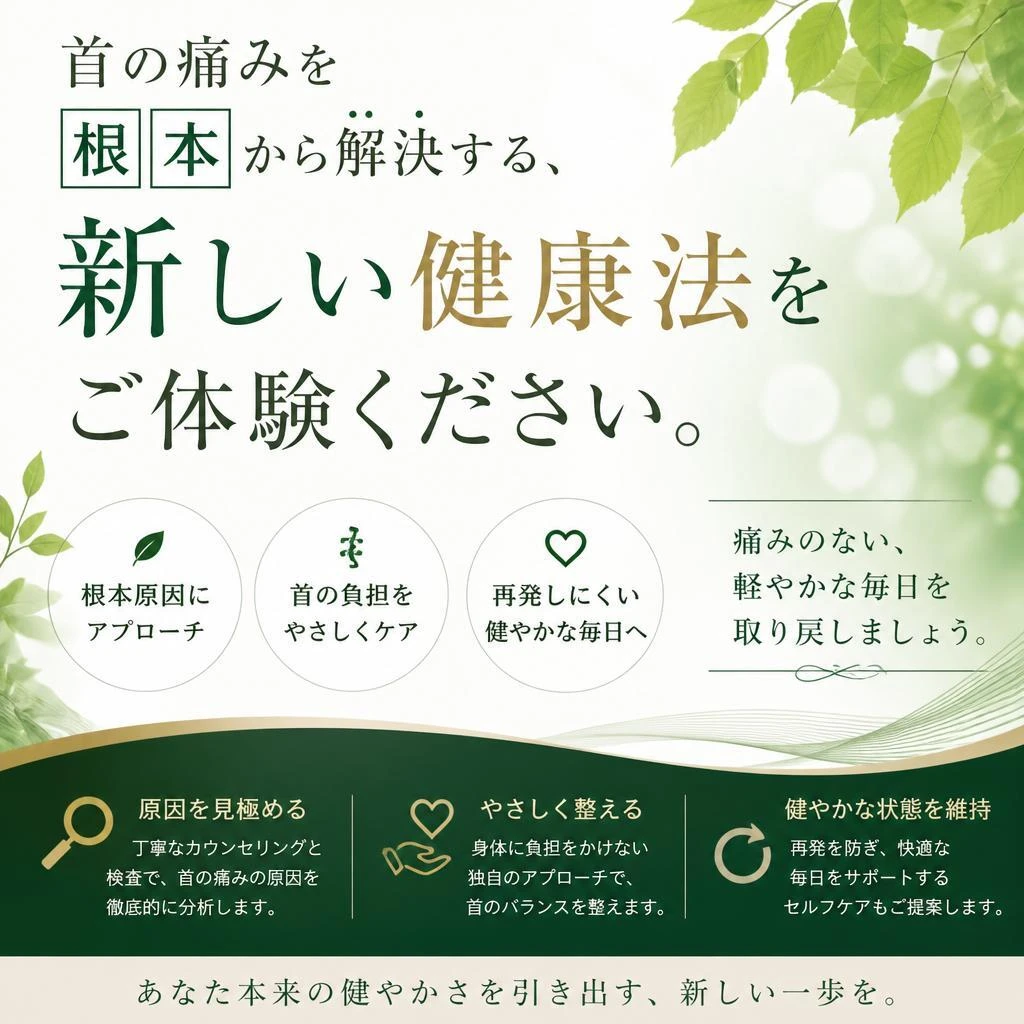 首の痛みを根本から解決する、新しい健康法をご体験ください。
